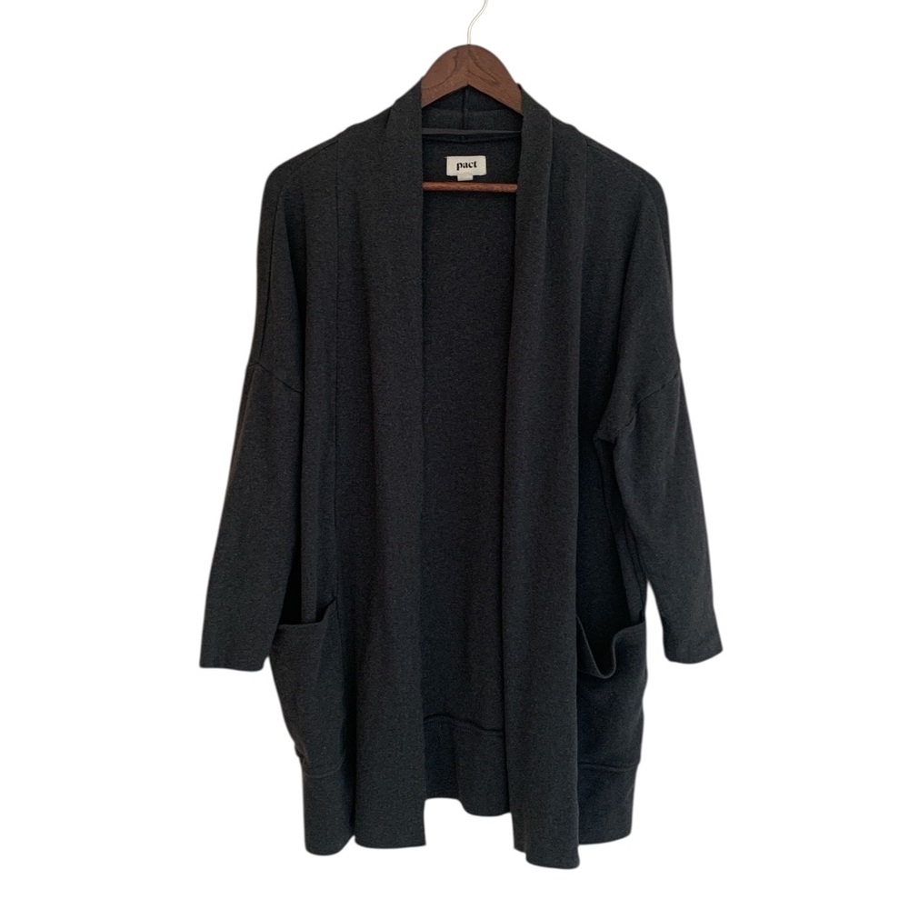 Pact organic cotton gray‎ cardigan size XS / S open front pockets casual travel